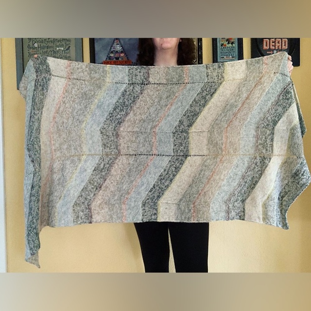 Handmade Tokyo shawl knit wrap scarf graphic boho cozy